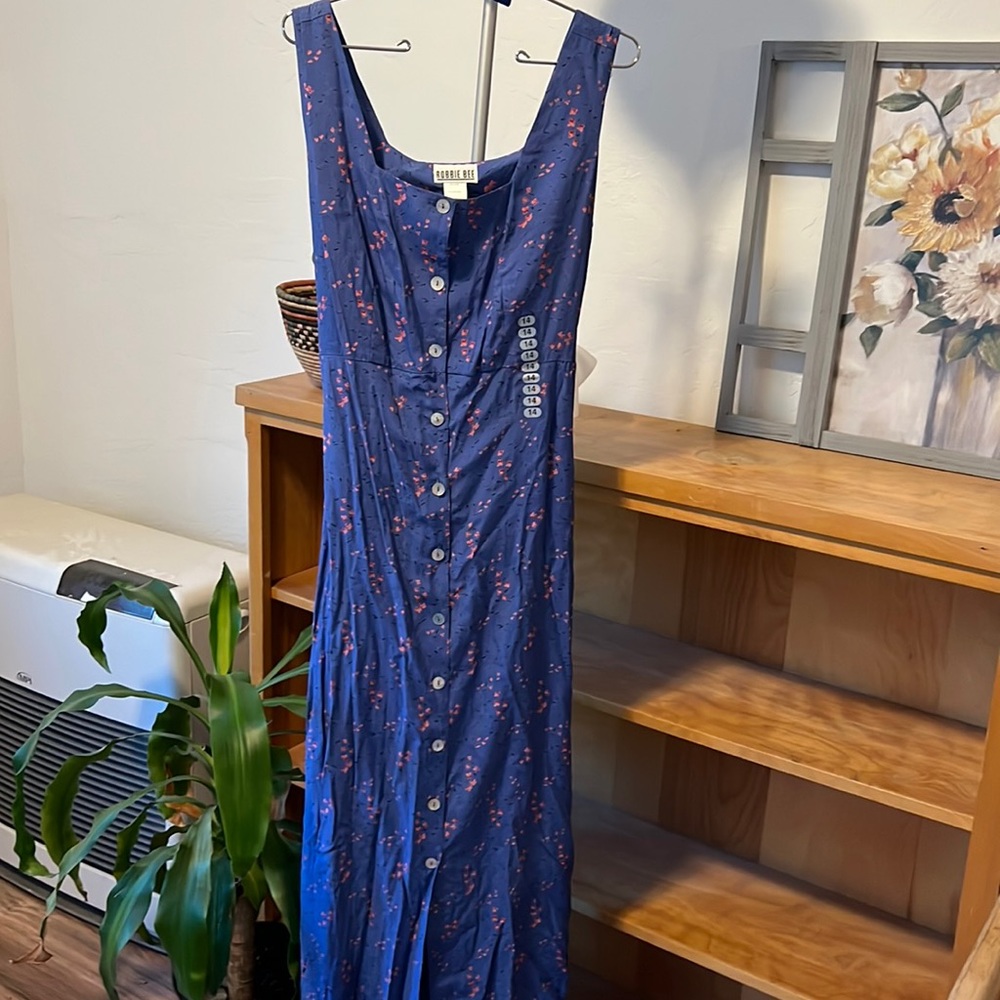 Vintage maxi square neck dress, fitted top, button down, pink floral, tie back,